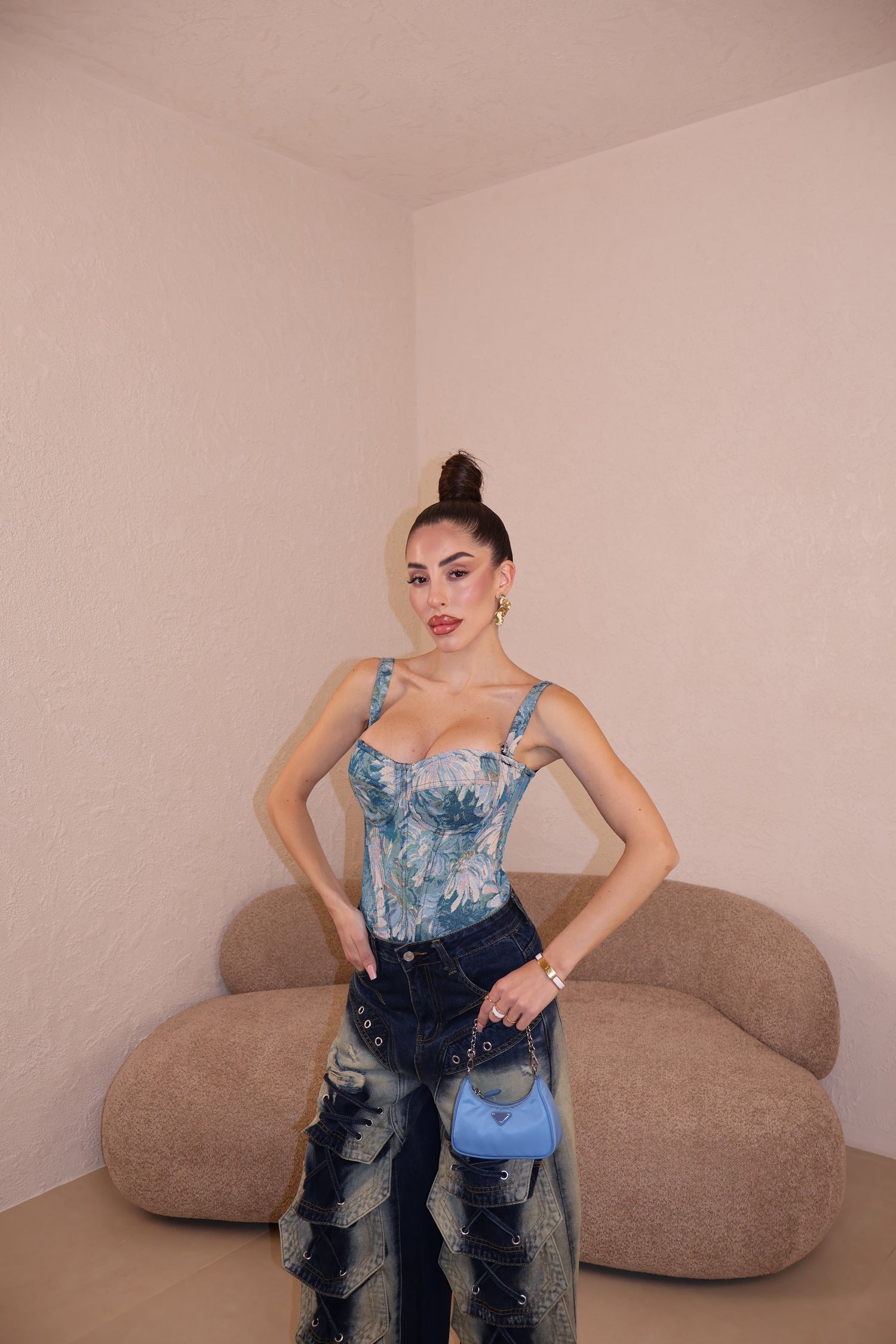 Corset Flowers Push up celeste