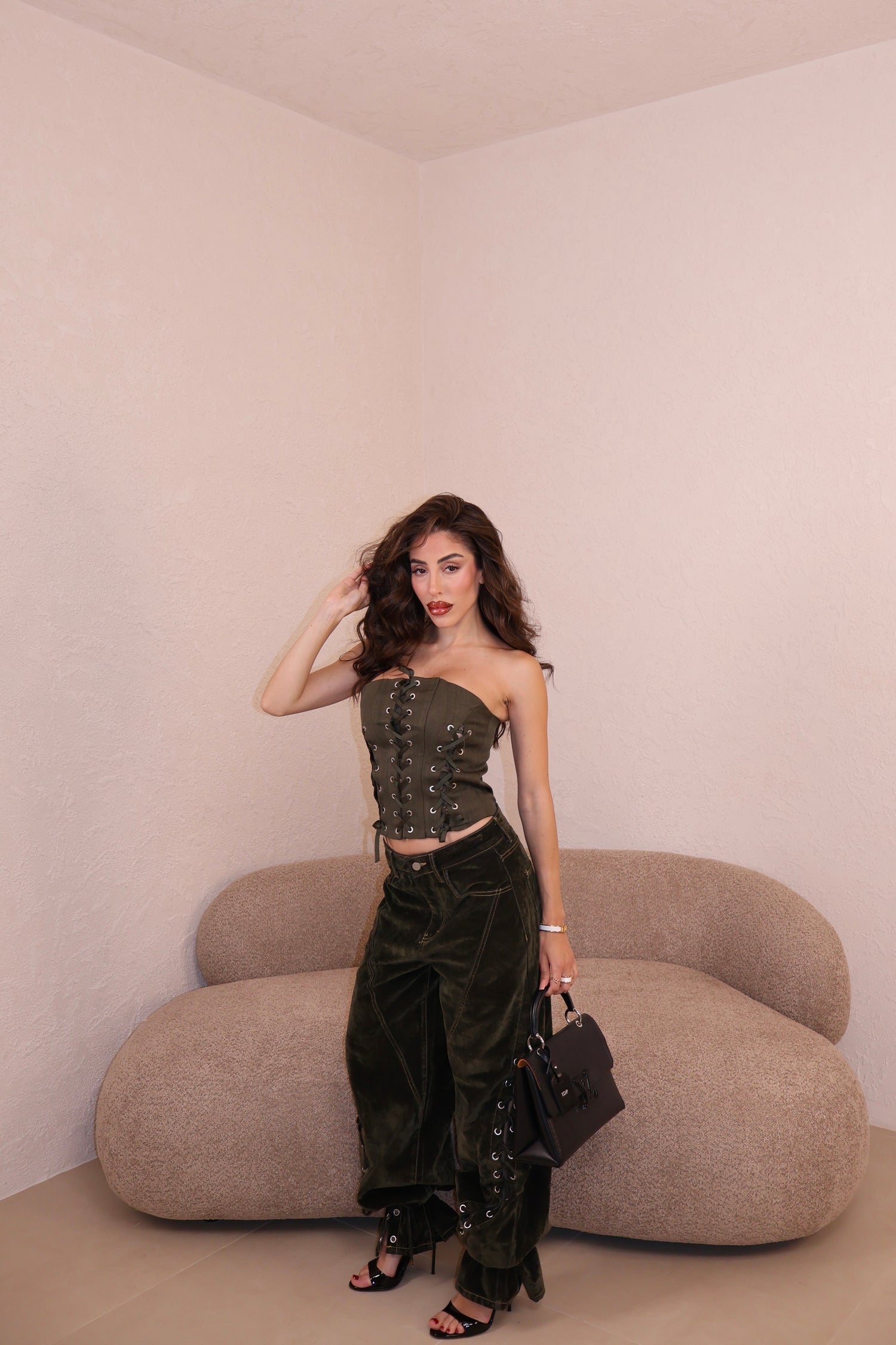 Jeans Chenille Stringhe military