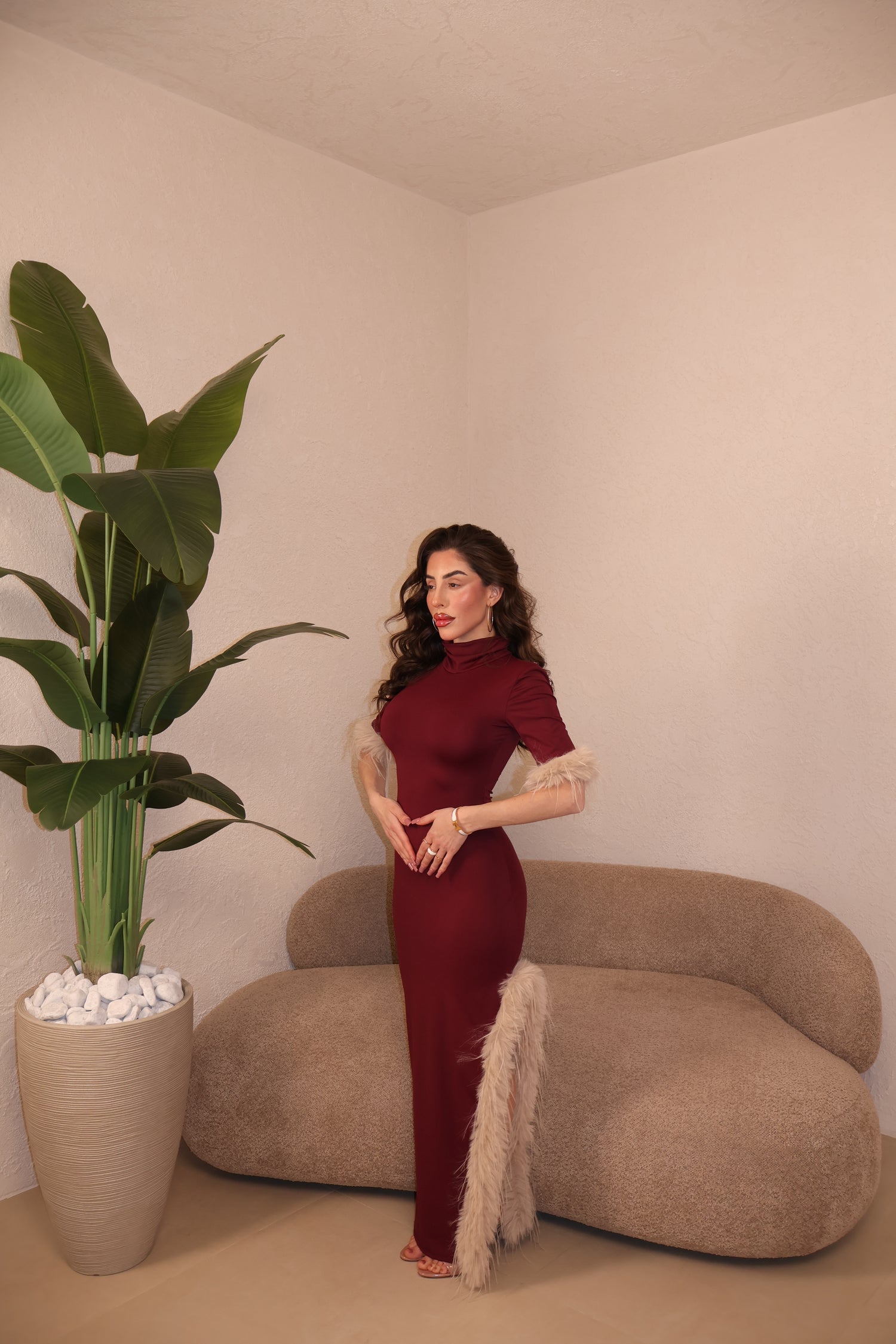 Abito Piume bordeaux