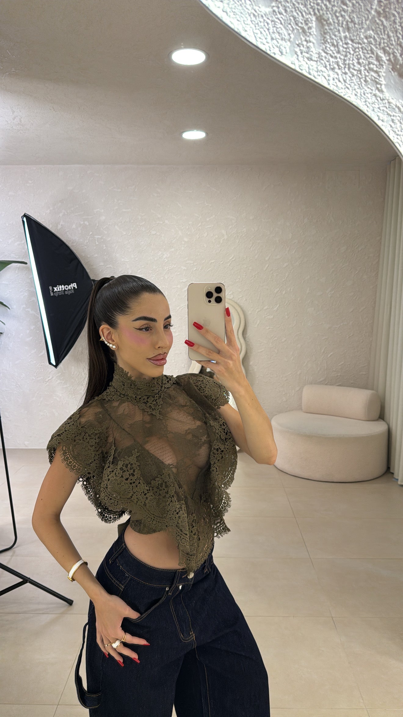 Top In Pizzo Effetto Mantella military